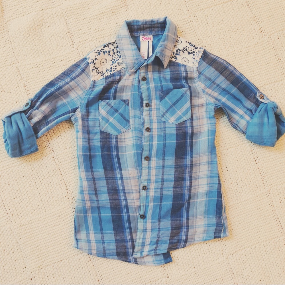 ❣️💎2 FOR $10 💎❣️ Justice Blue Shirt w/ Lace
